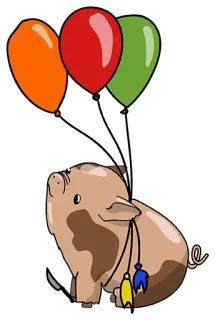 👍 00e5f62e świnia, balony, zwierzę, nóż, latający, słodki telegram sticker