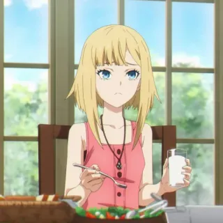 🥀 40ba65e8 anime, rambut pirang, mata biru, makan, susu, karakter telegram sticker