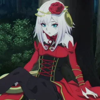🥀 4a66edd3 anime, karakter, gaun merah, mawar, rambut putih telegram sticker
