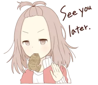 🖐 dd30ca3b See you later. 动漫, 卡通, 再见, 女孩, 挥手, 鲷鱼烧 telegram sticker