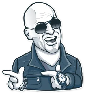 😎 34b8686f หัวล้าน, ผู้ชาย, แว่นกันแดด, นาฬิกา, เท่, คน telegram sticker