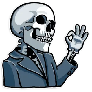 💀 8eb0b3da โครงกระดูก, โอเค, ชุดสูท, ท่าทาง, ตลก telegram sticker