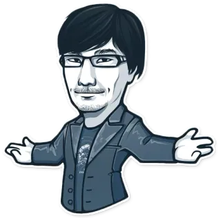 😎 fe4b2b39 Hideo Kojima ฮิเดโอะ โคจิมะ, นักออกแบบวิดีโอเกม, ผู้พัฒนาเกม, เกม, ตัวละคร, ญี่ปุ่น telegram sticker