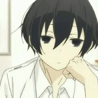 📍 0fcec343 애니메이션 남자, 애니메이션 캐릭터, 검은 머리, 슬픈, 지루한 telegram sticker