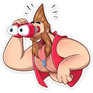 😳 2bc19e91 cartoon, man, binoculars, chest, facial expression, eyes telegram sticker