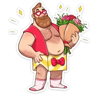 💐 c4ed970e man, beard, heart glasses, flowers, cartoon, sticker, gift telegram sticker