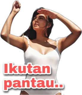 👀 5d983469 Ikutan pantau.. 女性, ビーチ, 海, 見ている, 太陽, 観察 whatsapp sticker