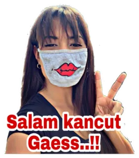✌️ 74045cc0 Salam kancut Gaess..!! 女性, マスク, 挨拶, 不快 whatsapp sticker