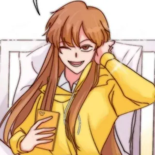 🎈 01242205 动漫, 卡通, 黄色, 帽衫, 眨眼, 手机, 女孩 telegram sticker