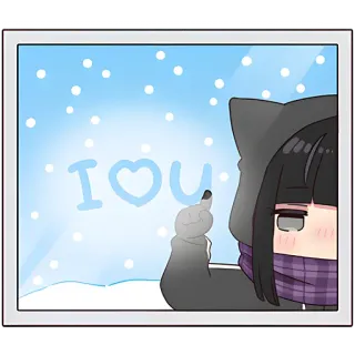 ❤️ 8195aee7 I <3 U น่ารัก, ผู้หญิง, นิ้วกลาง, ความรัก, หิมะ, หน้าต่าง telegram sticker