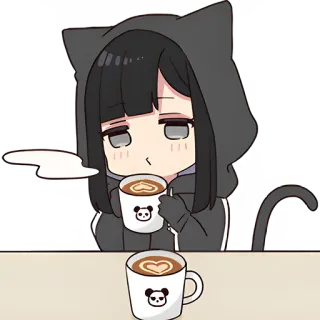 ☕ b119557e แมว, กาแฟ, คาวาอิ, อนิเมะ, น่ารัก, แพนด้า telegram sticker