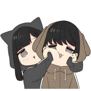 🤪 1d0f0547 anime, cartoon, cute, chibi, couple, hug, hoodie telegram sticker