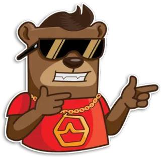 😎 86136c31 Dibujo animado, Oso, Gafas, Cadena de oro, Señalando, Gángster whatsapp sticker