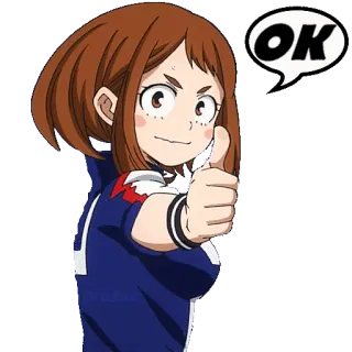 🆗 62a2ac52 Ochaco Uraraka My Hero Academia OK Anime, Ochaco Uraraka, My Hero Academia, Kciuk w górę, Ok, Postać, Dziewczyna telegram sticker