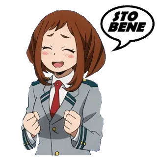 👌 7de41546 Ochaco Uraraka My Hero Academia STO BENE Anime, Naklejka, Ochaco Uraraka, My Hero Academia, Wszystko dobrze, Szczęśliwy telegram sticker