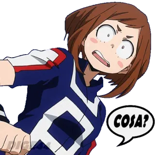 ❔ aab6deb2 Ochaco Uraraka My Hero Academia COSA? Anime, My Hero Academia, Ochaco Uraraka, zszokowana/y, pytanie telegram sticker