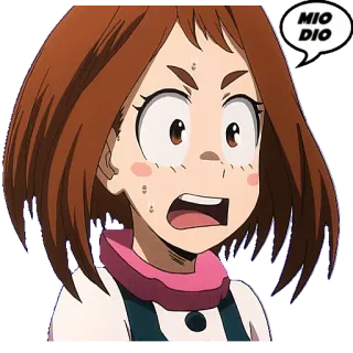 ✝️ f4508394 Ochaco Uraraka My Hero Academia MIO DIO Anime, Ochaco Uraraka, My Hero Academia, Wyraz twarzy, Szok, Zaniepokojenie, Kreskówka telegram sticker