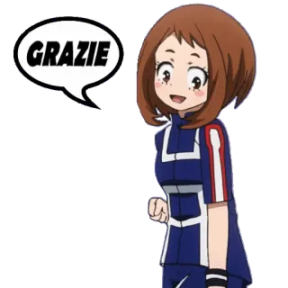 😀 fea2bf80 GRAZIE Anime, Dziewczyna, Dziękuję, Dymek, Powitanie, Ochako Uraraka telegram sticker