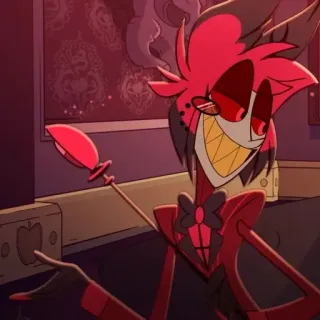 🔴 1bf29d8d Alastor Hazbin Hotel 阿拉斯托, Hazbin Hotel, 卡通, 恶魔, 微笑, 红色, 广播恶魔 telegram sticker