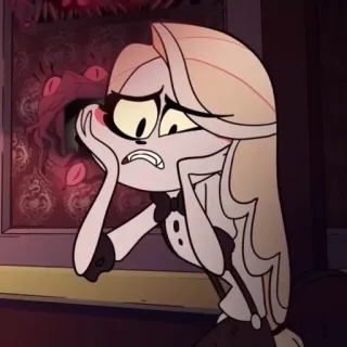 🟡 26e60ed2 Charlie Hazbin Hotel Hazbin Hotel, 查莉, 卡通, 动画, 悲伤, 担心, 恶魔 telegram sticker