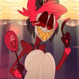 🔴 2a564e8a Alastor Hazbin Hotel 阿拉斯托, Hazbin Hotel, 卡通, 恶魔, 微笑, 红色, 角色 telegram sticker