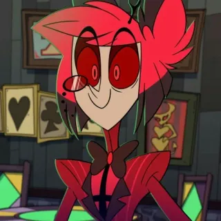 🙂 423a2a01 Alastor Hazbin Hotel 卡通, 恶魔, 角色, 红色, 得意, 单片眼镜, Hazbin Hotel telegram sticker