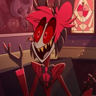 🔴 5535e3ae Alastor Hazbin Hotel 卡通, 动画, 恶魔, 得意笑, 阿拉斯托 telegram sticker