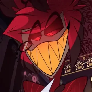 🔴 55818ec3 Alastor Hazbin Hotel 阿拉斯托, Hazbin Hotel, 恶魔, 动画, 红色, 微笑 telegram sticker