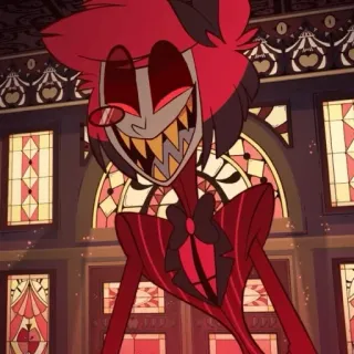 🔴 7093f921 Alastor Hazbin Hotel 动画, 卡通, 恶魔, 红色, 微笑, Hazbin Hotel, 阿拉斯托 telegram sticker