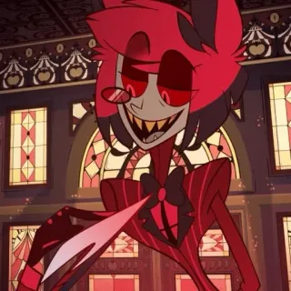 🔴 b1782442 Alastor Hazbin Hotel 阿拉斯托, Hazbin Hotel, 恶魔, 红色, 卡通 telegram sticker