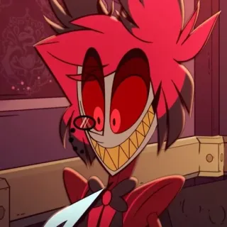 🔴 ba08c478 Alastor Hazbin Hotel Hazbin Hotel, 阿拉斯托, 恶魔, 卡通, 红色, 微笑 telegram sticker
