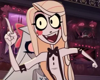 🟡 eeaf91b1 Charlie Morningstar Hazbin Hotel 卡通, 恶魔, 酒店, 快乐, 动画, 角色 telegram sticker