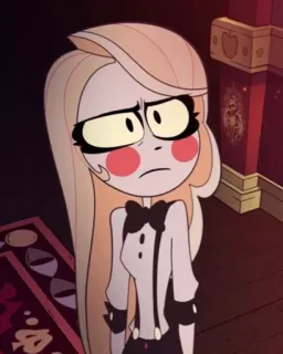 🟡 fb84419a Charlie Morningstar Hazbin Hotel 卡通, 角色, Hazbin Hotel, 查理·晨星, 金发, 悲伤 telegram sticker