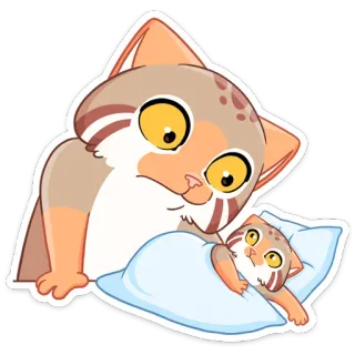 😳 7f716fba 고양이, 동물, 귀여운, 새끼 고양이, 졸린, 침대, 만화, 스티커 telegram sticker