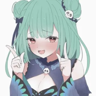 😅 16faf35f Anime, Gadis, Karakter, Lucu, Rambut hijau, Tengkorak, Ilustrasi telegram sticker