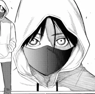 😷 b0077151 Anime, Manga, Masque, Sweat à capuche, Monochrome, Dessin whatsapp sticker