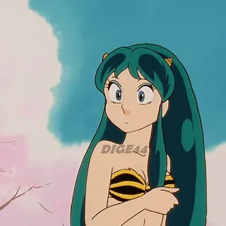 🫥 89c520f8 Lum Invader Urusei Yatsura DIGE44 anime, Lum, Urusei Yatsura, bikini, green hair, character, girl telegram sticker