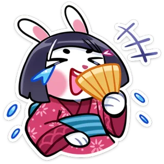 😂 bd3920f5 兔子, 动漫, 卡通, 可爱, 和服, 粉丝, 哭泣 telegram sticker