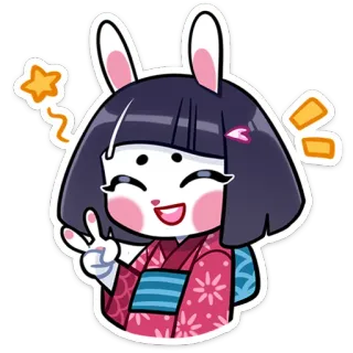 ✌️ d295ddc0 兔子, 小兔子, 和平标志, 和服, 卡哇伊, 可爱, 卡通, 贴纸 telegram sticker
