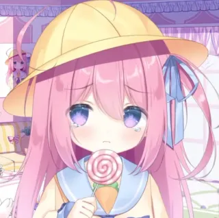 😠 329deaf6 anime, girl, kawaii, lollipop, pink hair, sad, cute telegram sticker