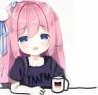 😠 9e0a90fa YMAPM anime girl, sad, pink hair, kawaii, coffee telegram sticker