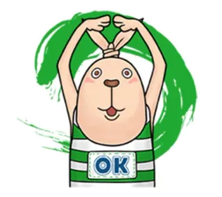 ✅ 96305125 OK Cartone animato, Coniglio, Ok, Verde, Animale, Carino telegram sticker