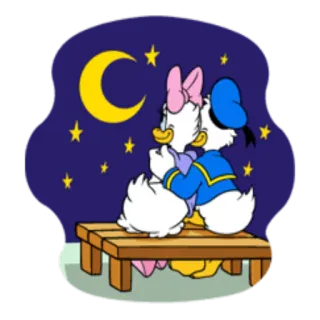 ❤ b2f21160 Donald Duck cartoon, ducks, love, moon, night, stars, romantic, couple, daisy duck whatsapp sticker