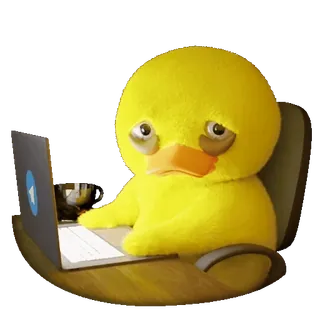 ☕️ a5c7a0d6 เป็ด, แล็ปท็อป, เหนื่อย, คอมพิวเตอร์, สีเหลือง, เศร้า telegram sticker