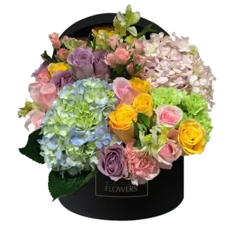 💐 e085575f FLOWERS flowers, bouquet, floral arrangement, gift, hydrangeas, roses, flower box, floral design, celebration telegram sticker