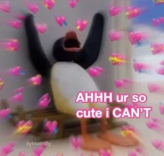 💗 f71cc222 AHHH ur so cute i CAN'T ペンギン, かわいい, ハート, 愛, リアクション, ミーム, 漫画 whatsapp sticker