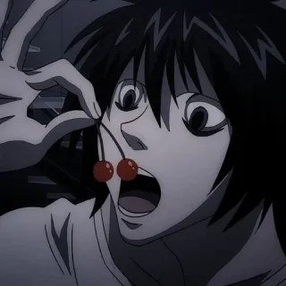 😋 5359ea29 L Death Note Anime, Death Note, L, Wiśnie, Manga telegram sticker