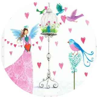 ☹️ 008a3e23 pássaros, anjo, corações, gaiola, caprichoso, fofo, colorido, asas whatsapp sticker