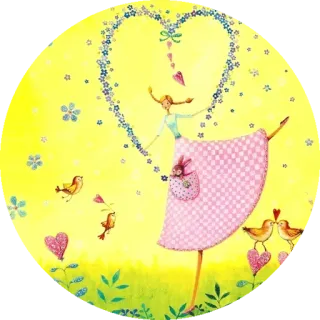 😣 643276b1 mulher, coração, flores, pássaros, amor, fofo whatsapp sticker