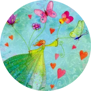 ❤️ 96d60d93 mulher, borboletas, corações, flores, caprichoso, arte, fantasia whatsapp sticker